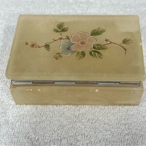 Vintage Alabaster Jewelry/ Trinket Box With Flowers
